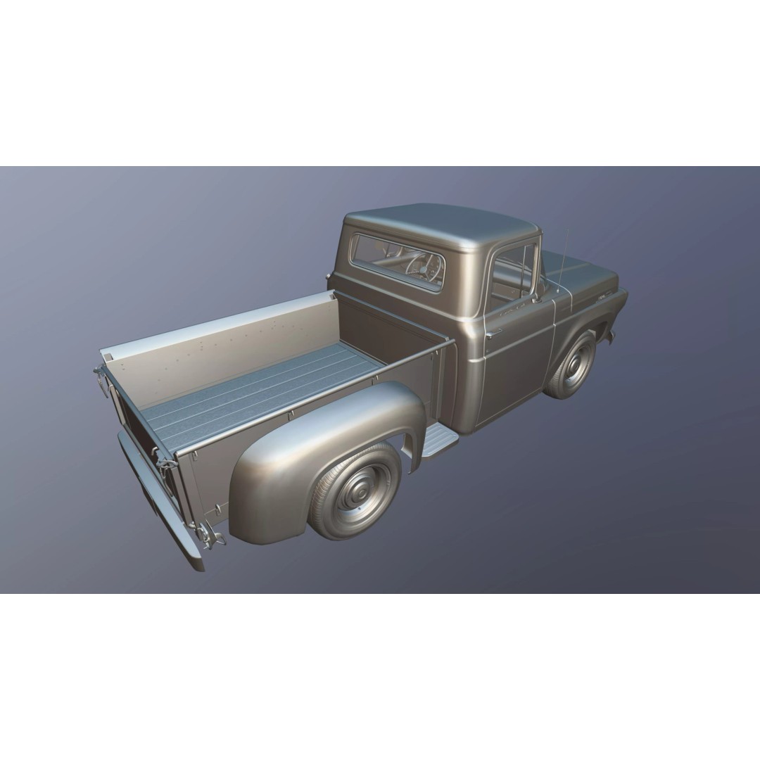 50s American Shortbed Pickup 3D Model – PBR Low Poly Game Asset, FBX - View 31