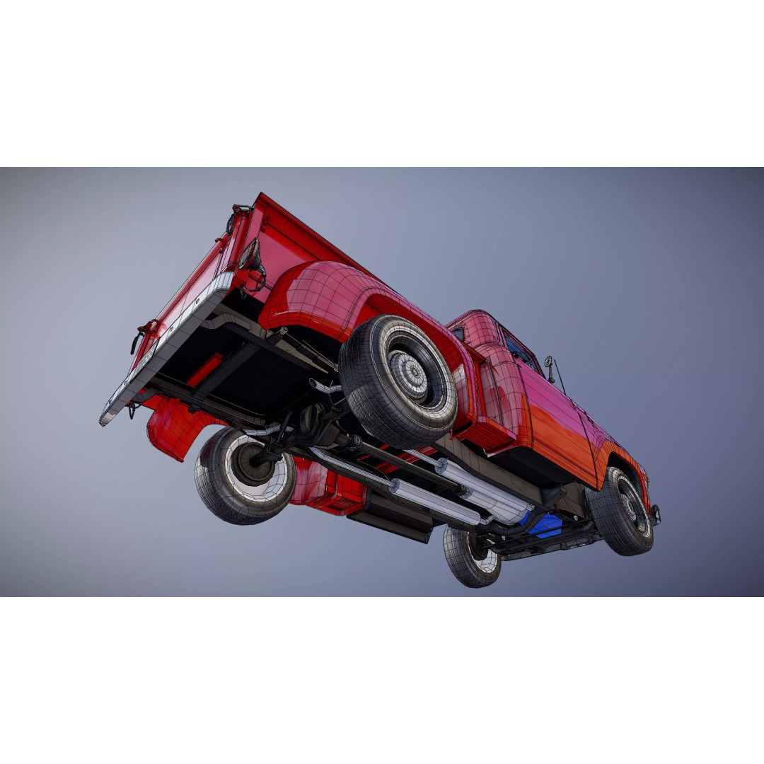 50s American Shortbed Pickup 3D Model – PBR Low Poly Game Asset, FBX - View 32