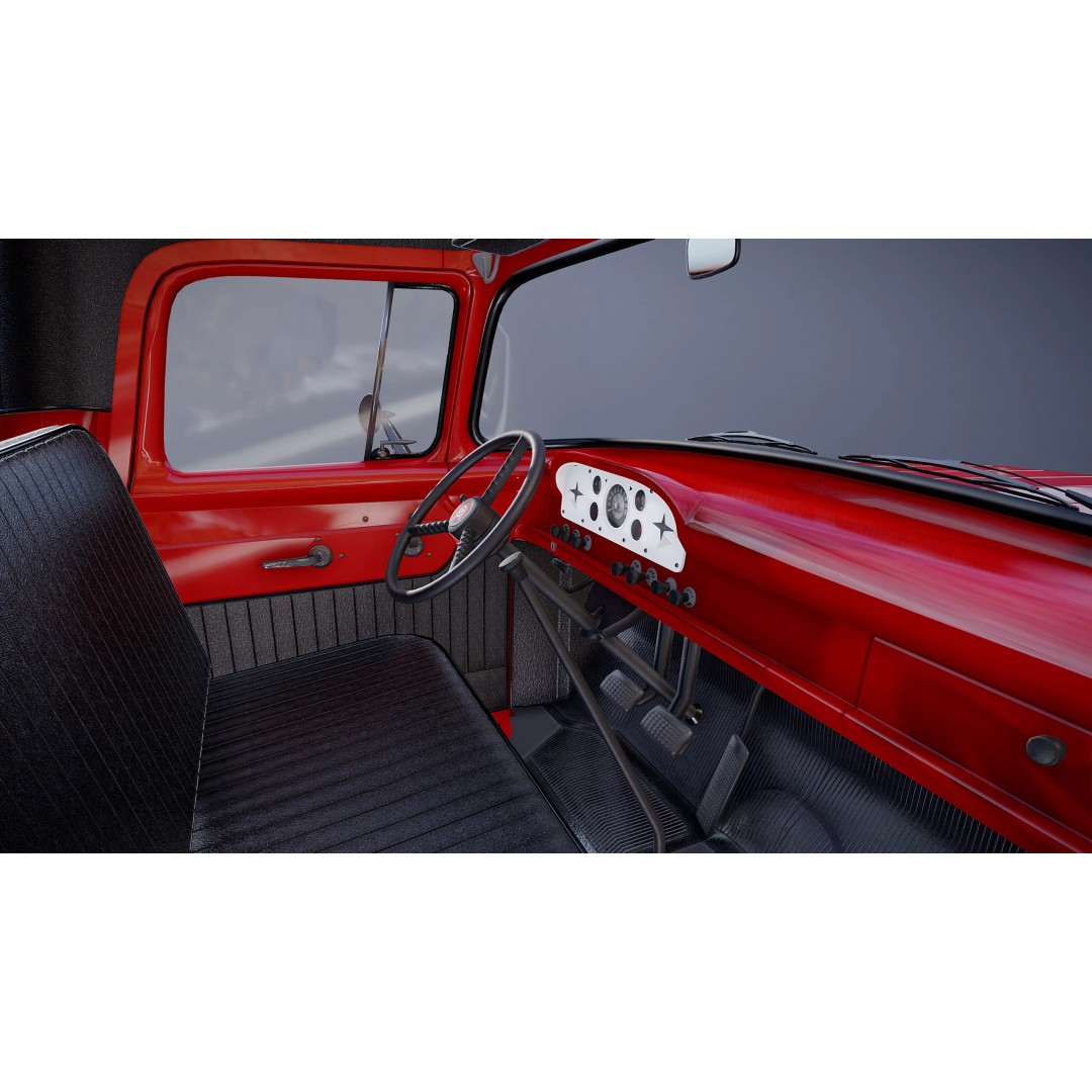 50s American Shortbed Pickup 3D Model – PBR Low Poly Game Asset, FBX - View 34