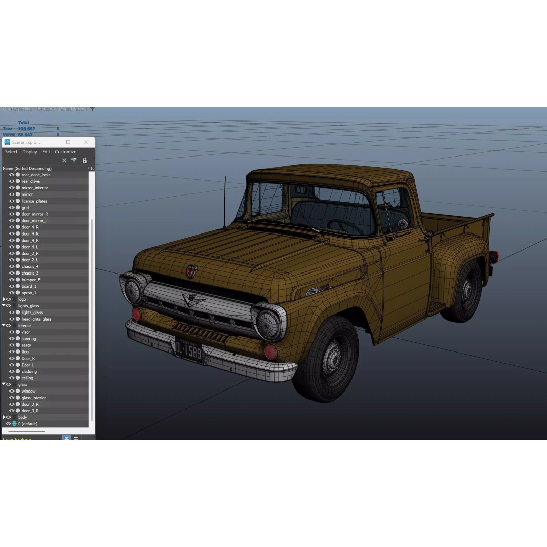 50s American Shortbed Pickup 3D Model – PBR Low Poly Game Asset, FBX - View 36