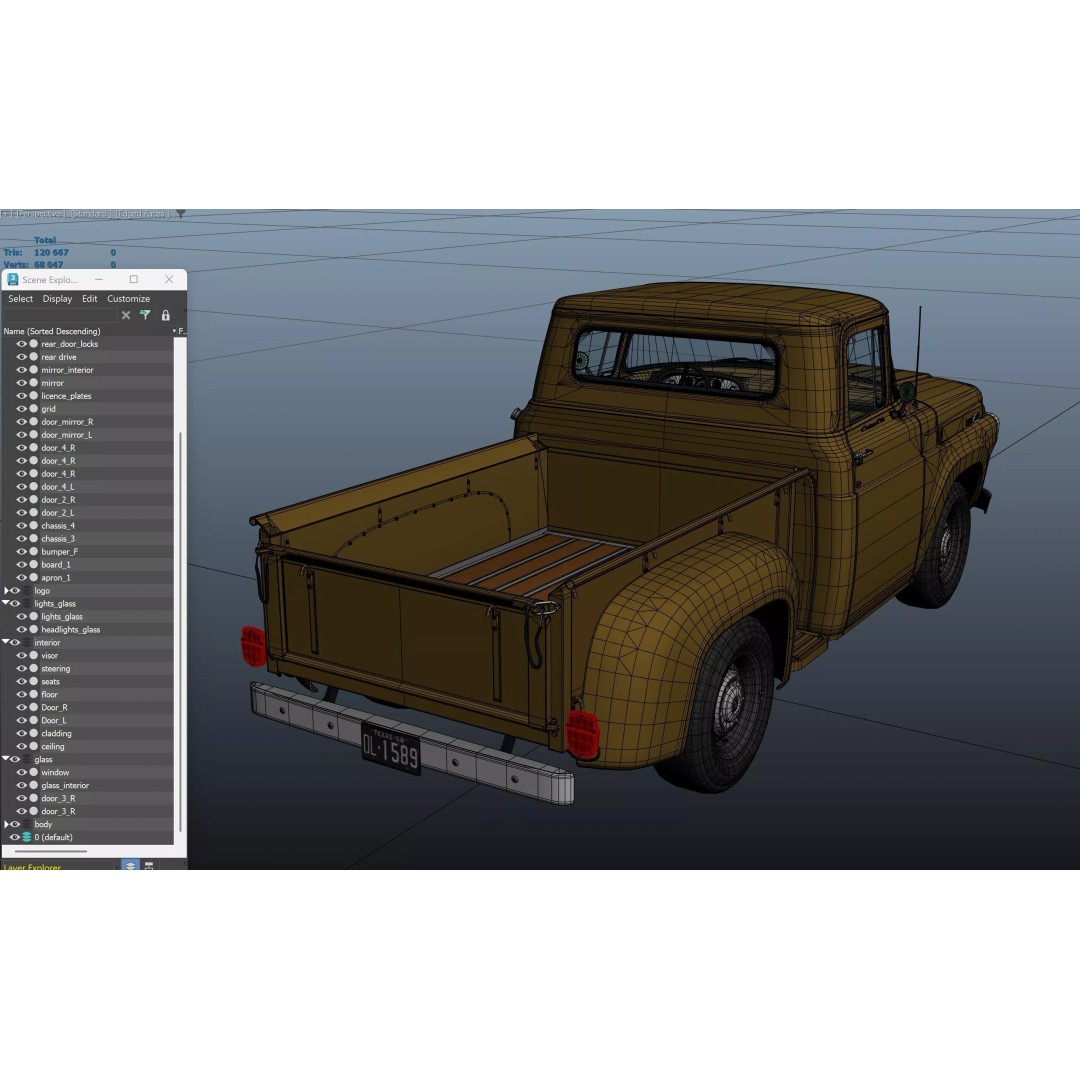 50s American Shortbed Pickup 3D Model – PBR Low Poly Game Asset, FBX - View 37