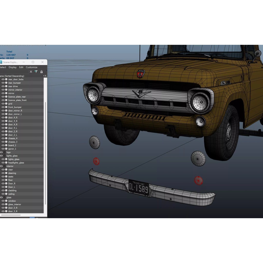 50s American Shortbed Pickup 3D Model – PBR Low Poly Game Asset, FBX - View 38
