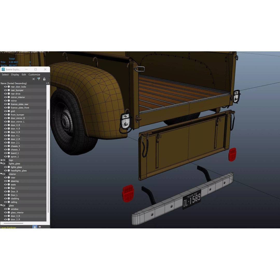 50s American Shortbed Pickup 3D Model – PBR Low Poly Game Asset, FBX - View 39