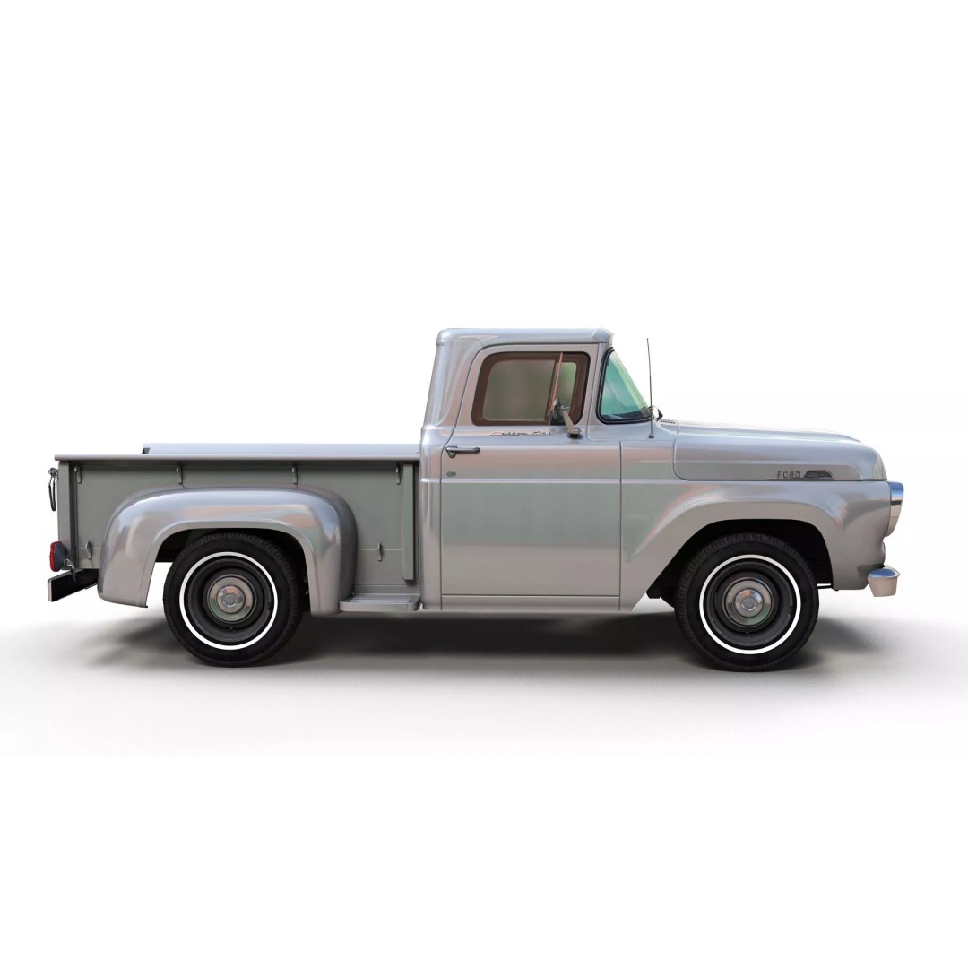 50s American Shortbed Pickup 3D Model – PBR Low Poly Game Asset, FBX - View 4