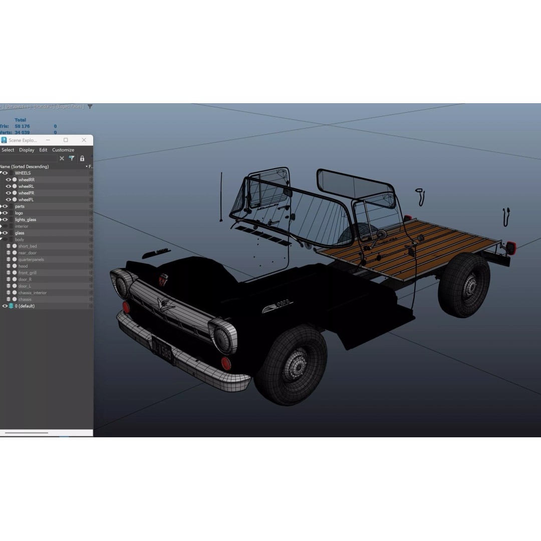 50s American Shortbed Pickup 3D Model – PBR Low Poly Game Asset, FBX - View 41