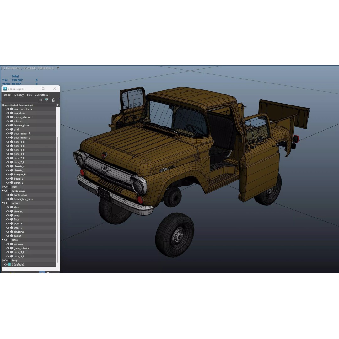 50s American Shortbed Pickup 3D Model – PBR Low Poly Game Asset, FBX - View 43