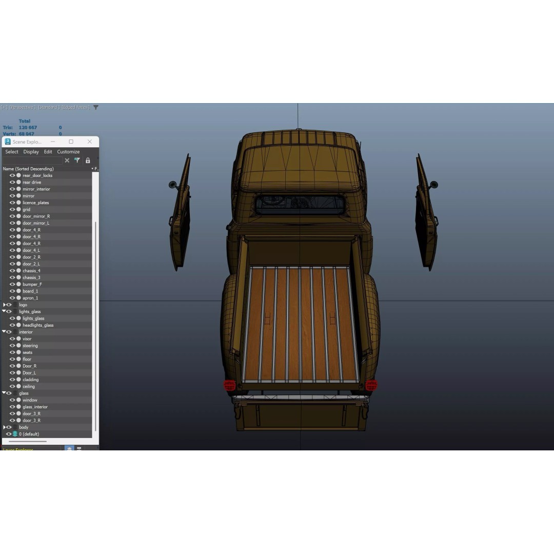 50s American Shortbed Pickup 3D Model – PBR Low Poly Game Asset, FBX - View 44