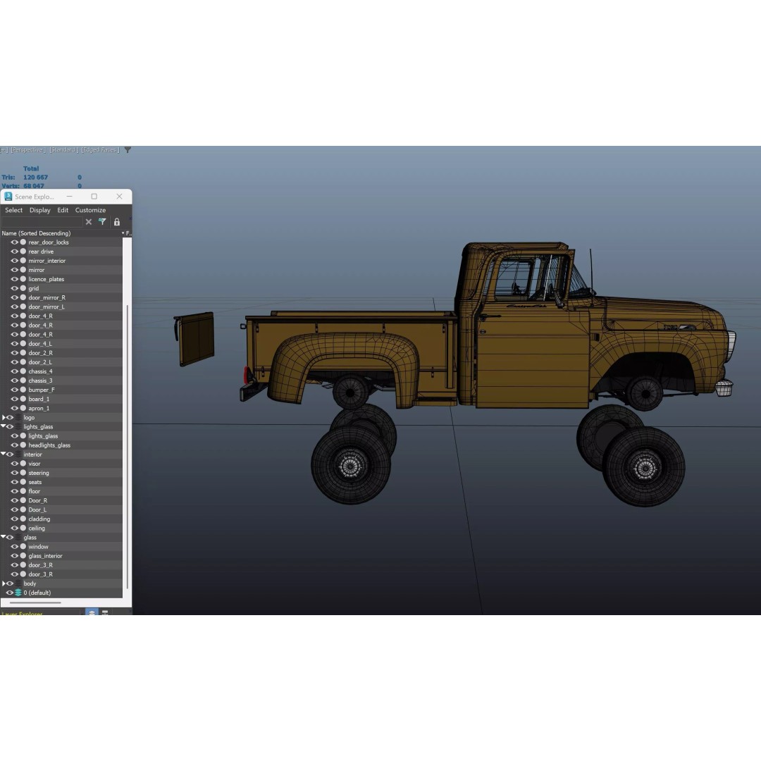 50s American Shortbed Pickup 3D Model – PBR Low Poly Game Asset, FBX - View 45