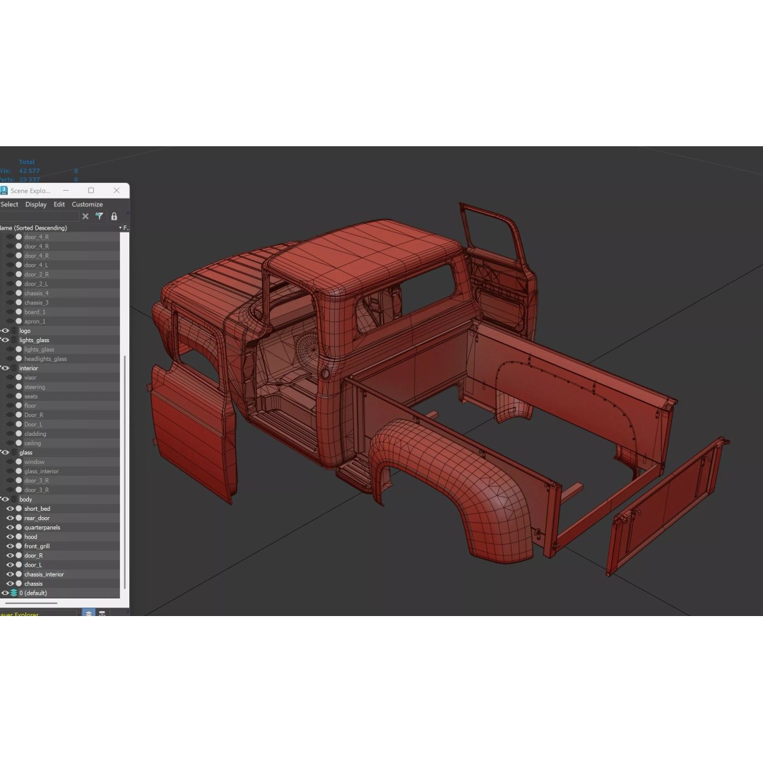 50s American Shortbed Pickup 3D Model – PBR Low Poly Game Asset, FBX - View 48