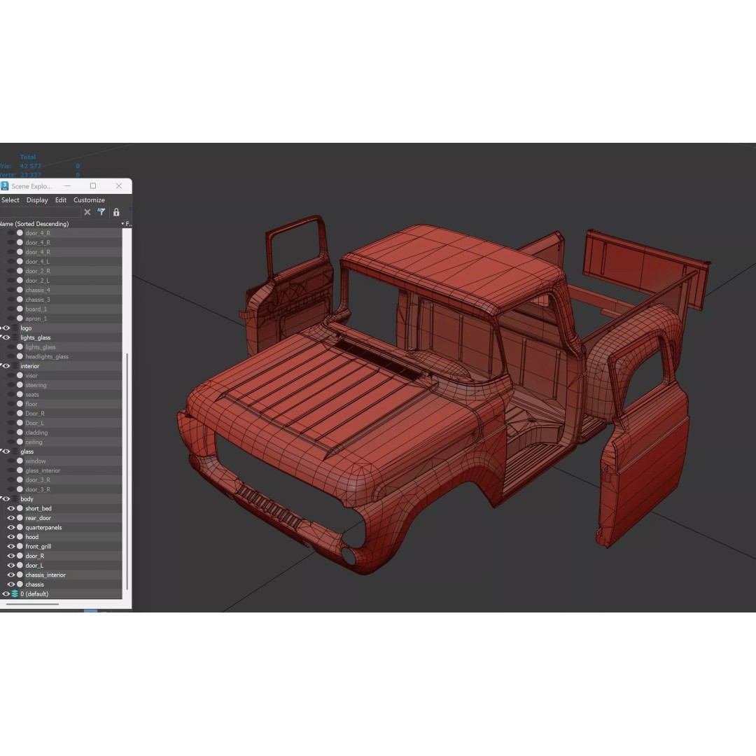 50s American Shortbed Pickup 3D Model – PBR Low Poly Game Asset, FBX - View 49