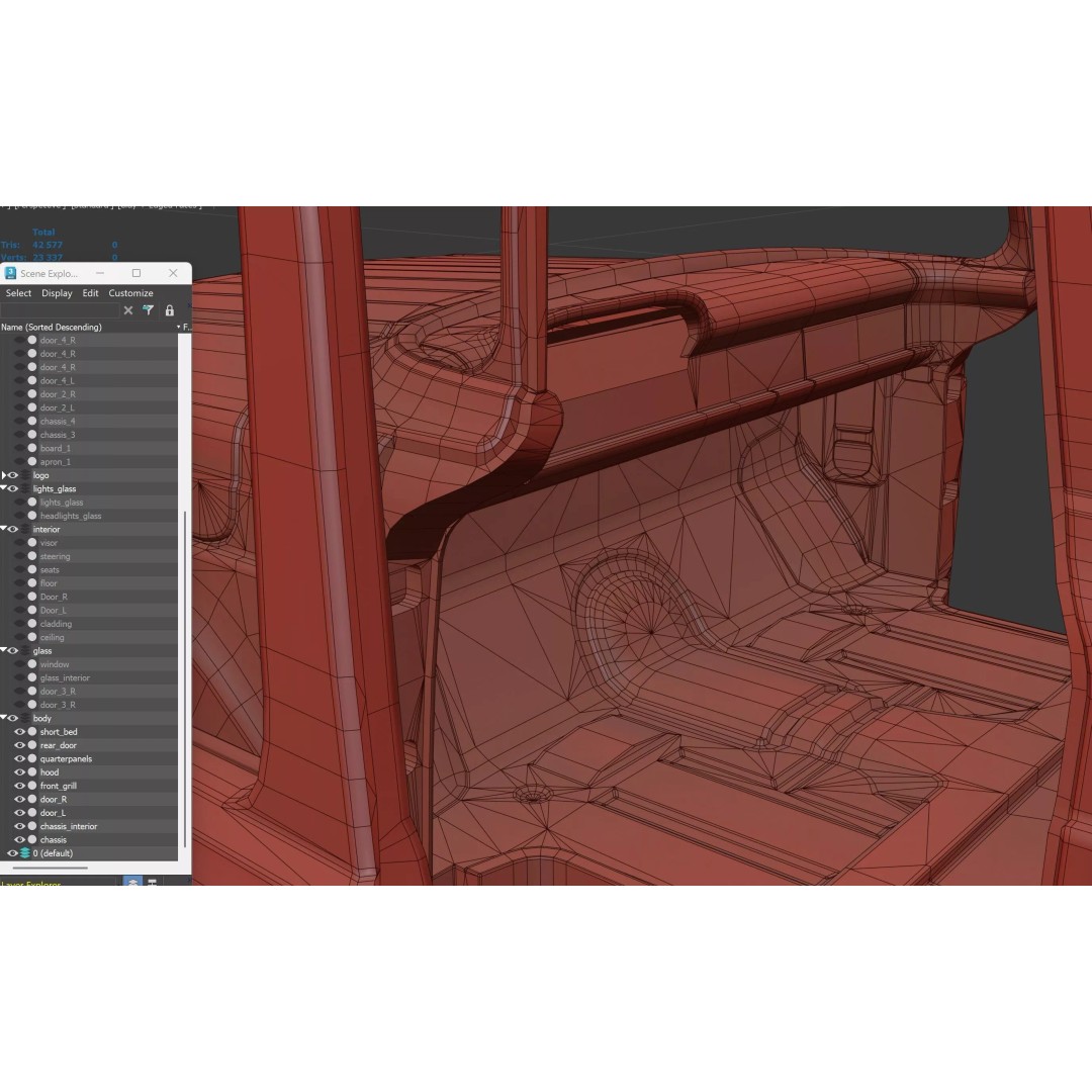 50s American Shortbed Pickup 3D Model – PBR Low Poly Game Asset, FBX - View 50