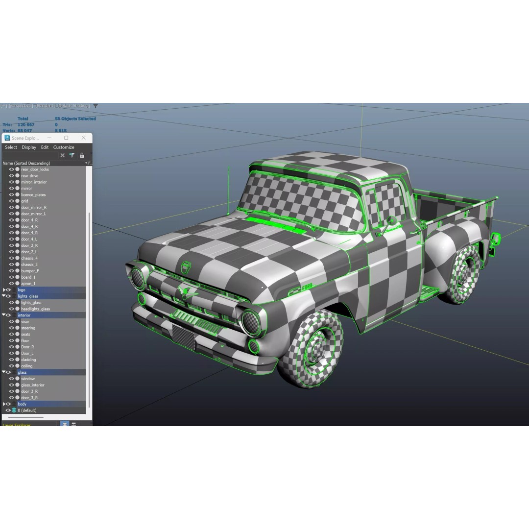 50s American Shortbed Pickup 3D Model – PBR Low Poly Game Asset, FBX - View 53