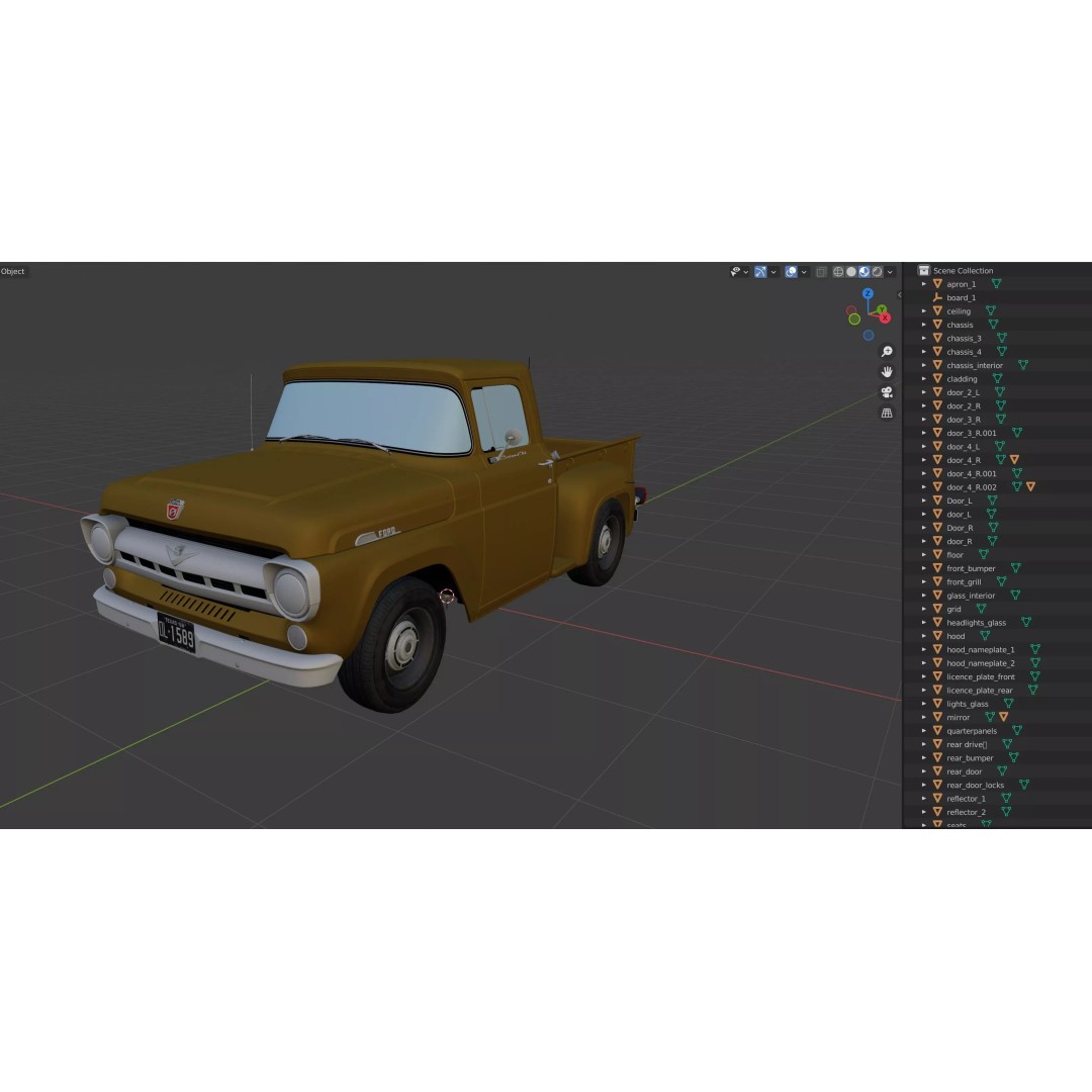 50s American Shortbed Pickup 3D Model – PBR Low Poly Game Asset, FBX - View 54