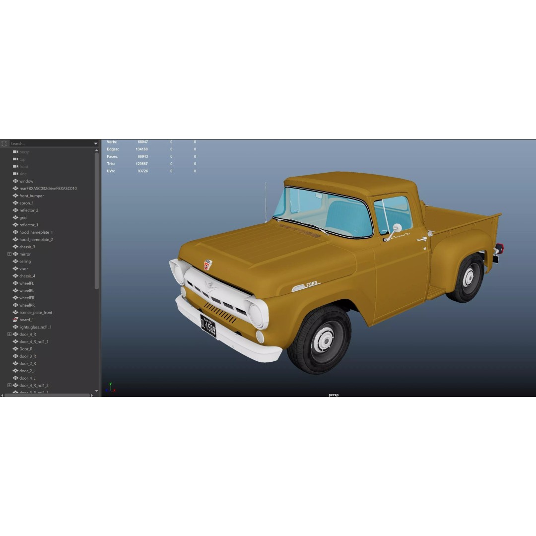 50s American Shortbed Pickup 3D Model – PBR Low Poly Game Asset, FBX - View 55