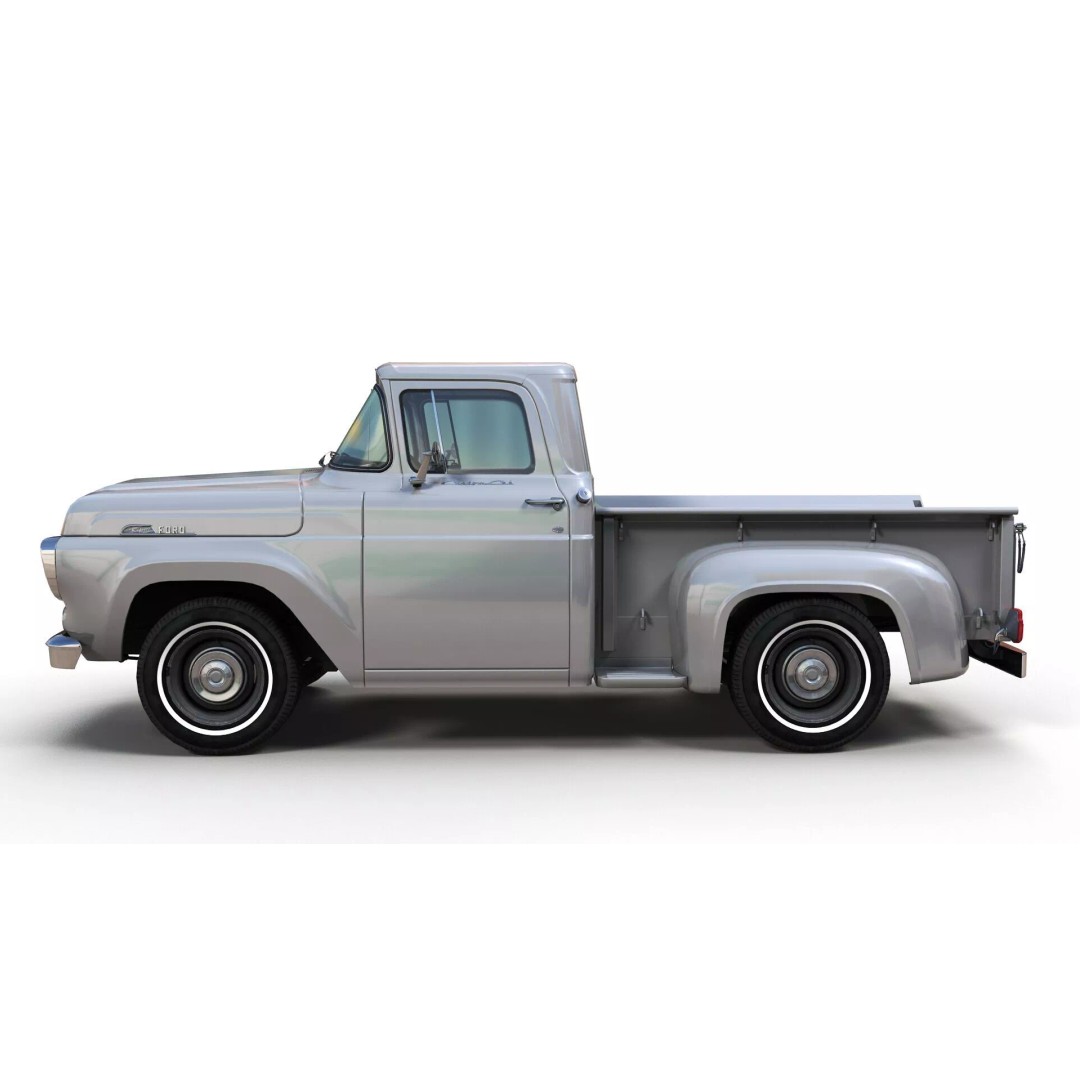 50s American Shortbed Pickup 3D Model – PBR Low Poly Game Asset, FBX - View 6