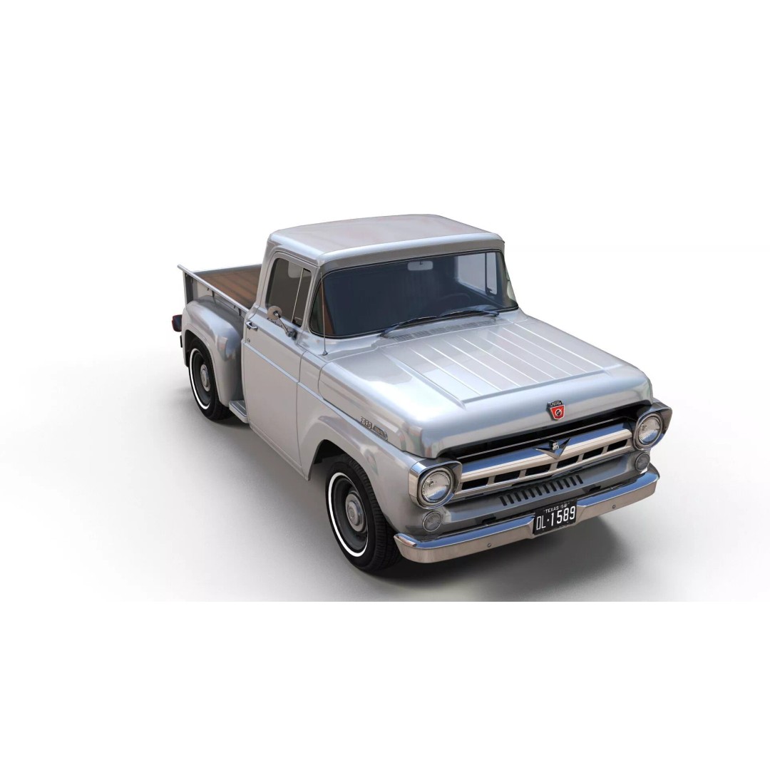 50s American Shortbed Pickup 3D Model – PBR Low Poly Game Asset, FBX - View 7