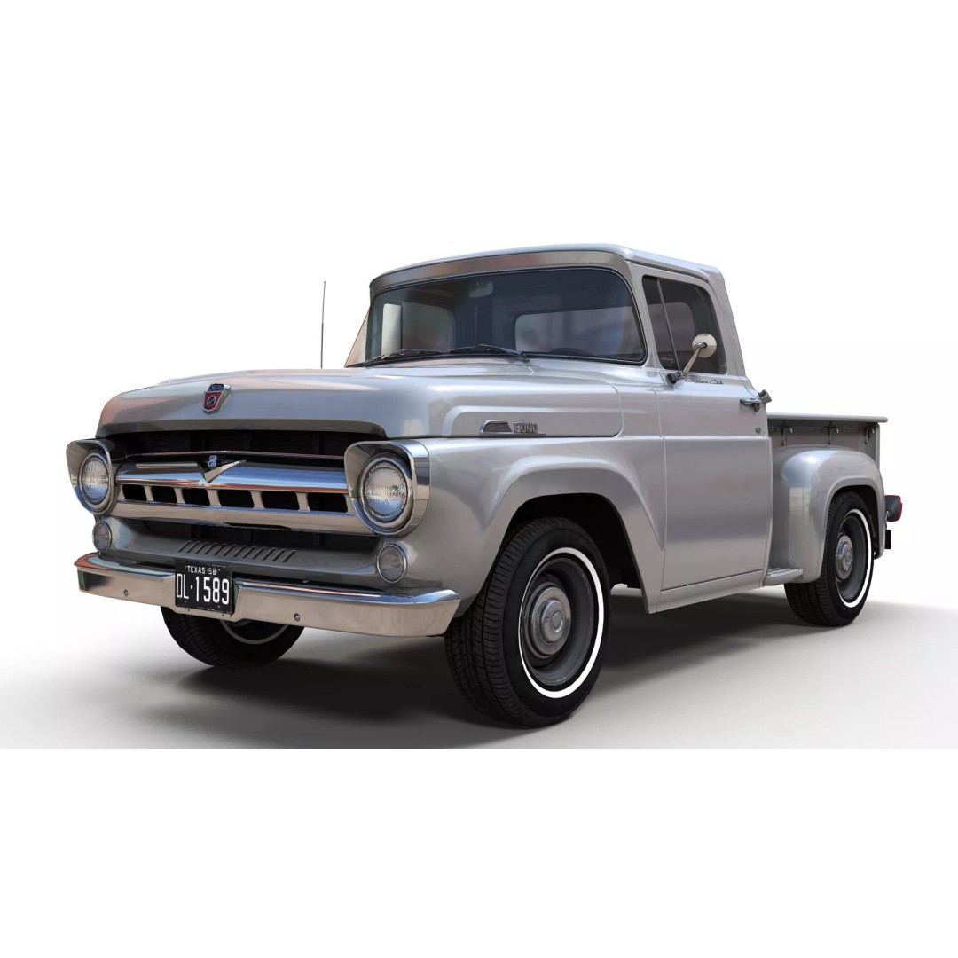 50s American Shortbed Pickup 3D Model – PBR Low Poly Game Asset, FBX - View 9