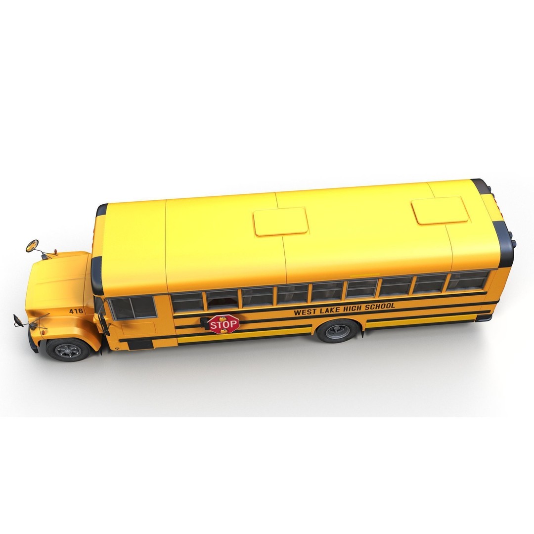 American School Bus 3D Model – Low Poly Game Ready Asset, PBR - View 10