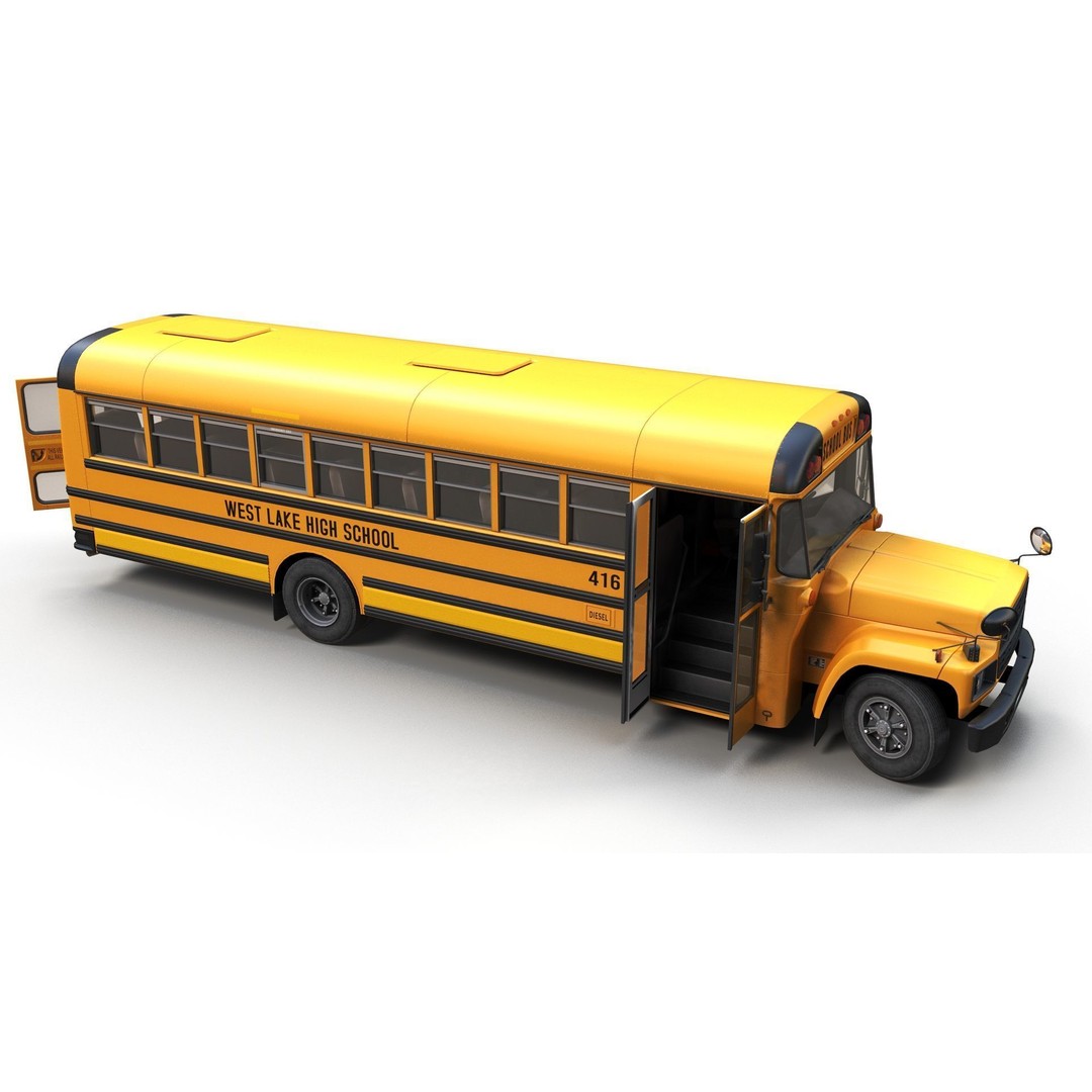 American School Bus 3D Model – Low Poly Game Ready Asset, PBR - View 11