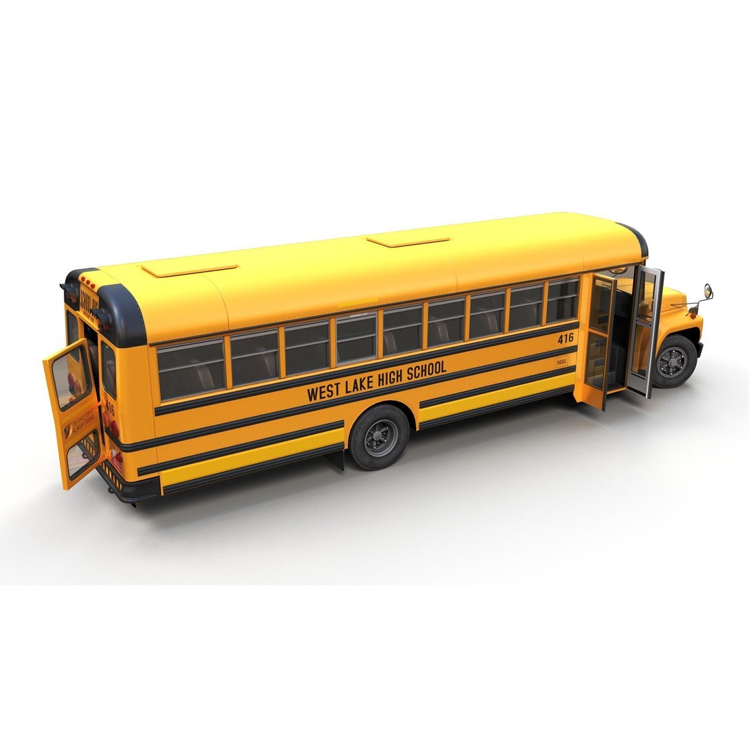 American School Bus 3D Model – Low Poly Game Ready Asset, PBR - View 12