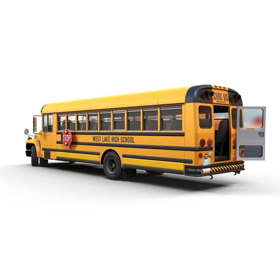 American School Bus 3D Model – Low Poly Game Ready Asset, PBR - View 14