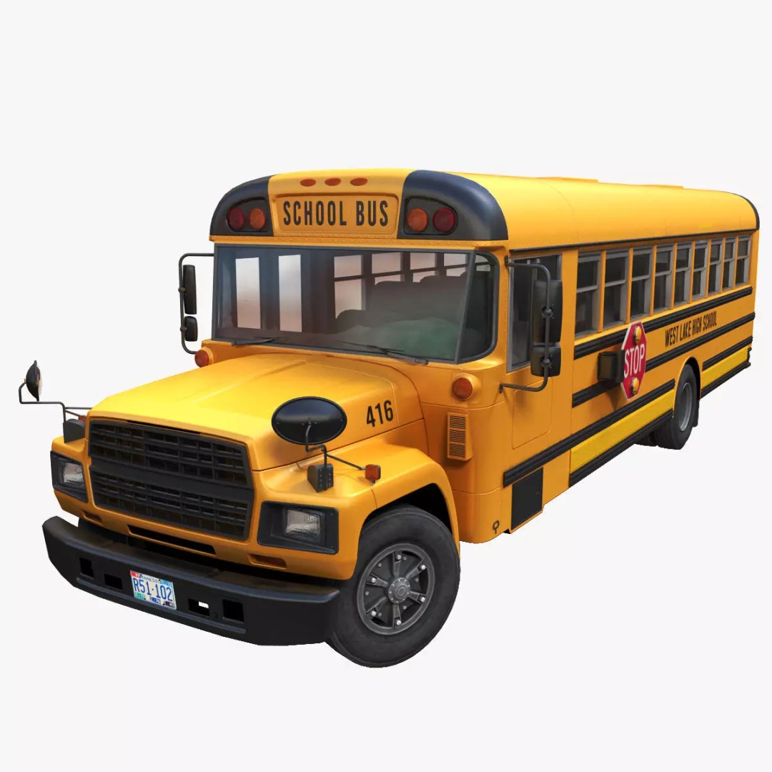 American School Bus 3D Model – Low Poly Game Ready Asset, PBR - View 2