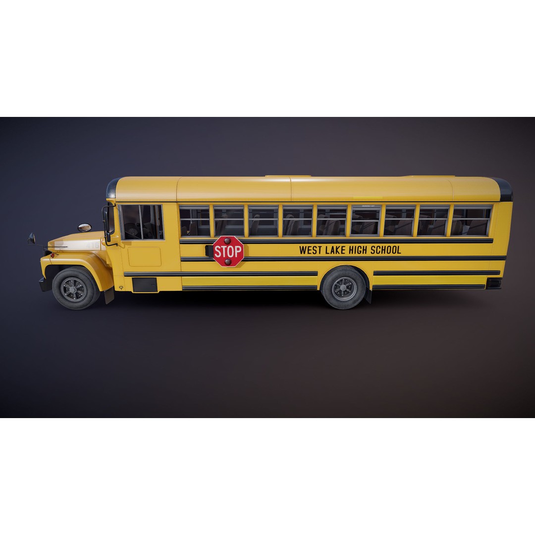 American School Bus 3D Model – Low Poly Game Ready Asset, PBR - View 23