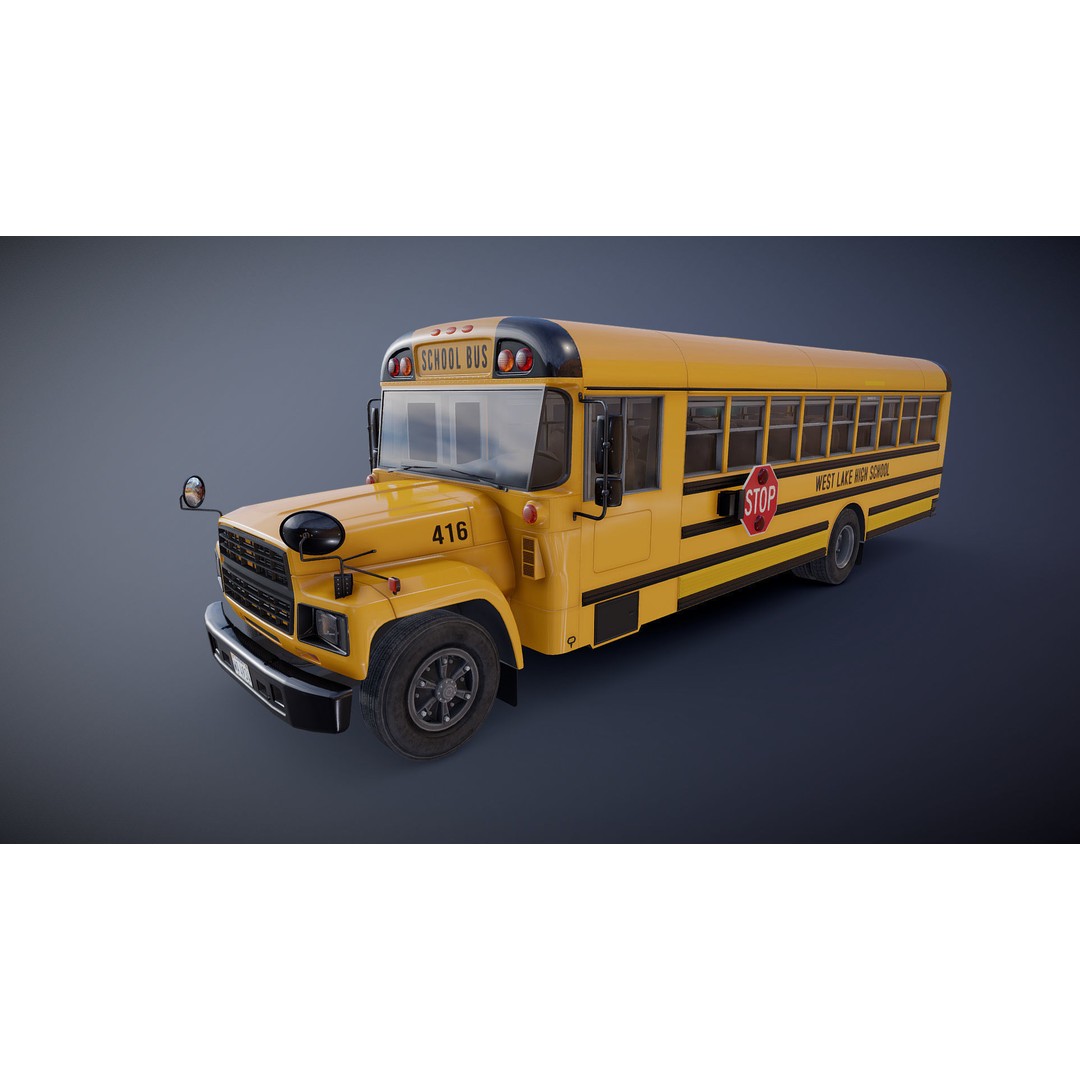 American School Bus 3D Model – Low Poly Game Ready Asset, PBR - View 24