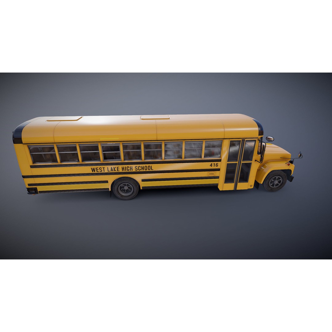 American School Bus 3D Model – Low Poly Game Ready Asset, PBR - View 25