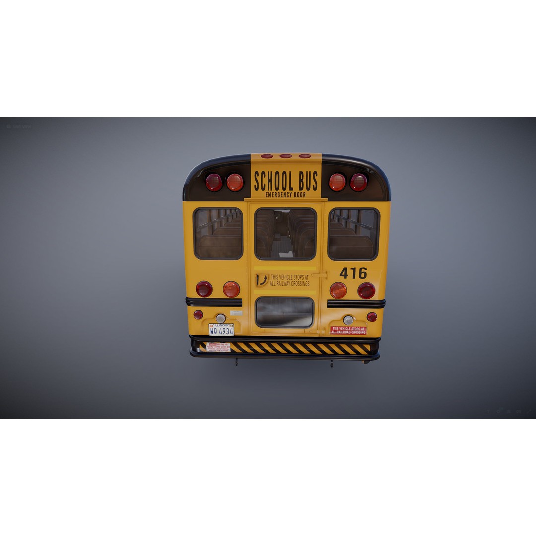 American School Bus 3D Model – Low Poly Game Ready Asset, PBR - View 27