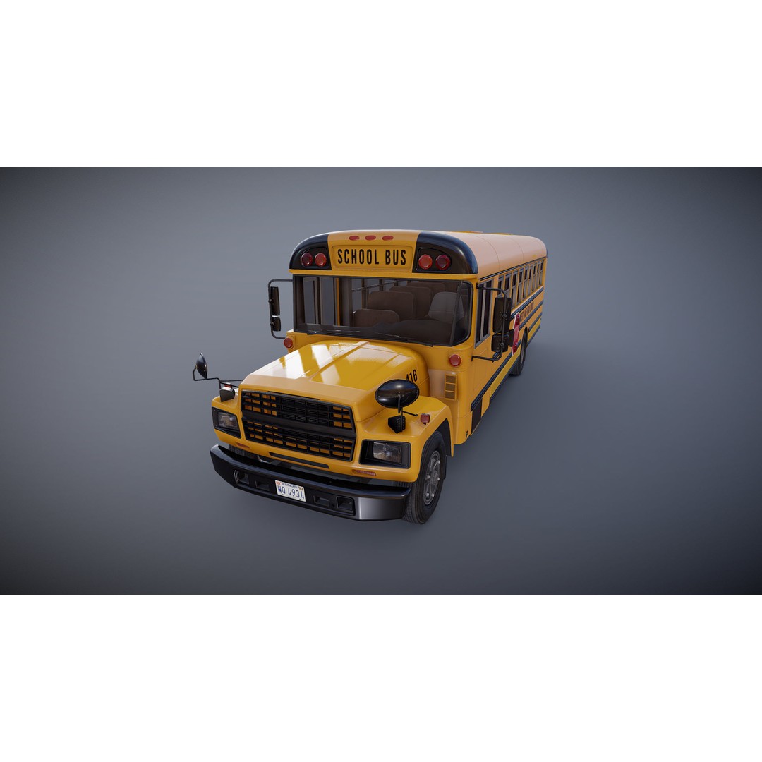 American School Bus 3D Model – Low Poly Game Ready Asset, PBR - View 29