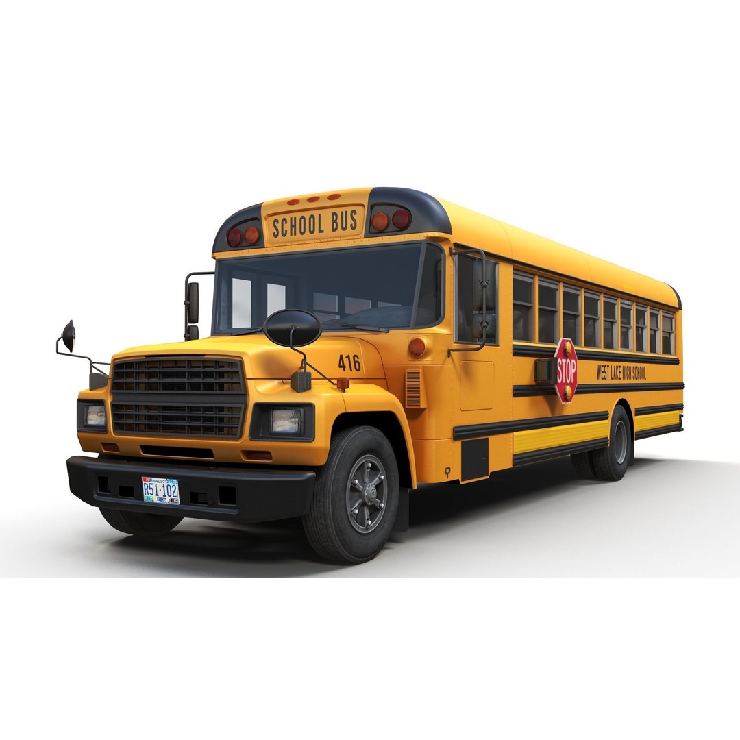 American School Bus 3D Model – Low Poly Game Ready Asset, PBR - View 3