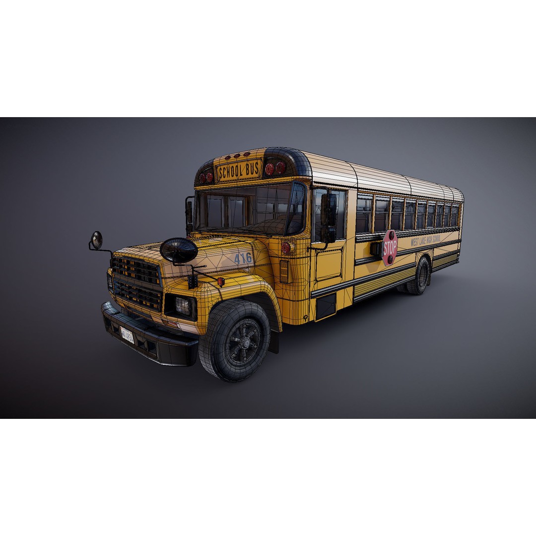 American School Bus 3D Model – Low Poly Game Ready Asset, PBR - View 32