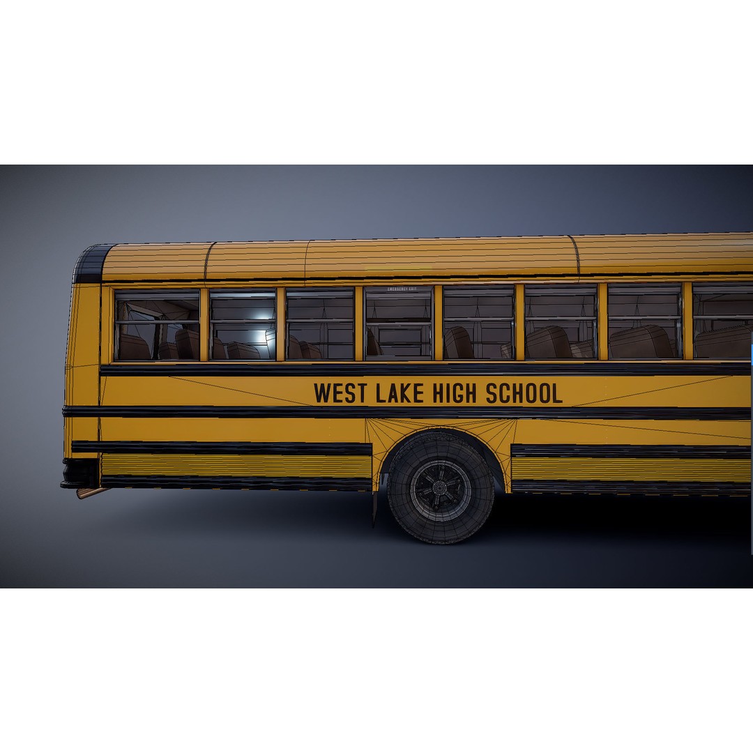American School Bus 3D Model – Low Poly Game Ready Asset, PBR - View 33