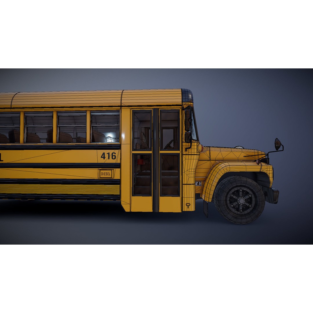 American School Bus 3D Model – Low Poly Game Ready Asset, PBR - View 35