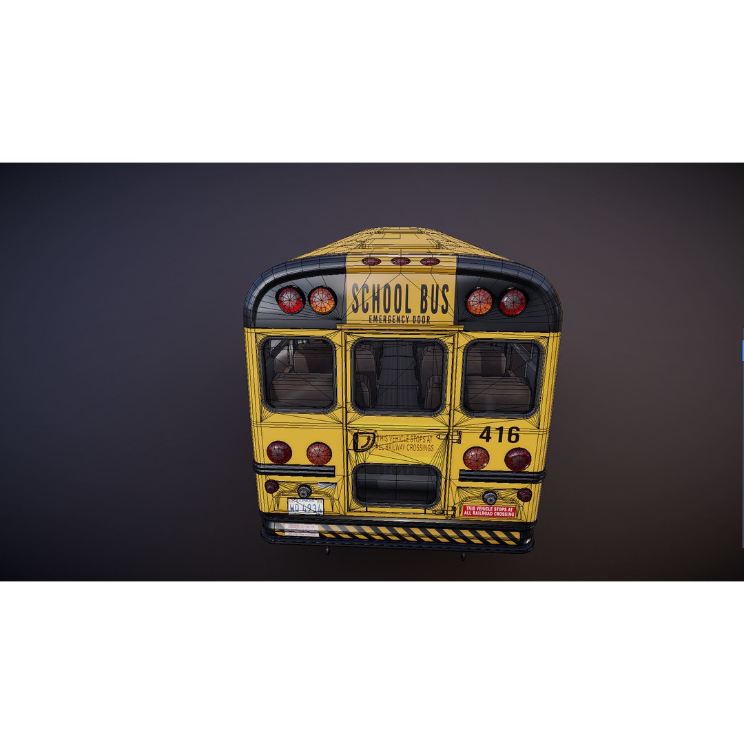 American School Bus 3D Model – Low Poly Game Ready Asset, PBR - View 36