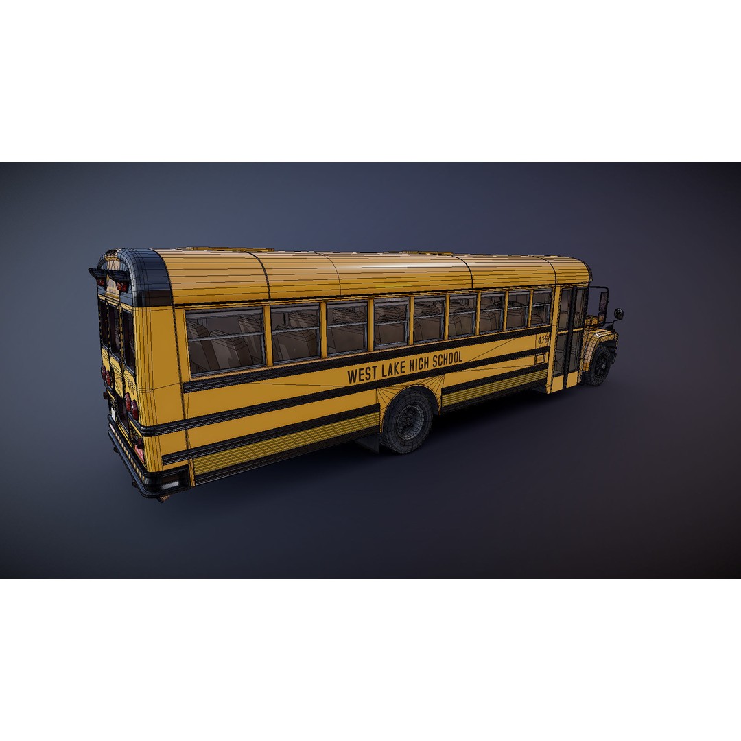 American School Bus 3D Model – Low Poly Game Ready Asset, PBR - View 39