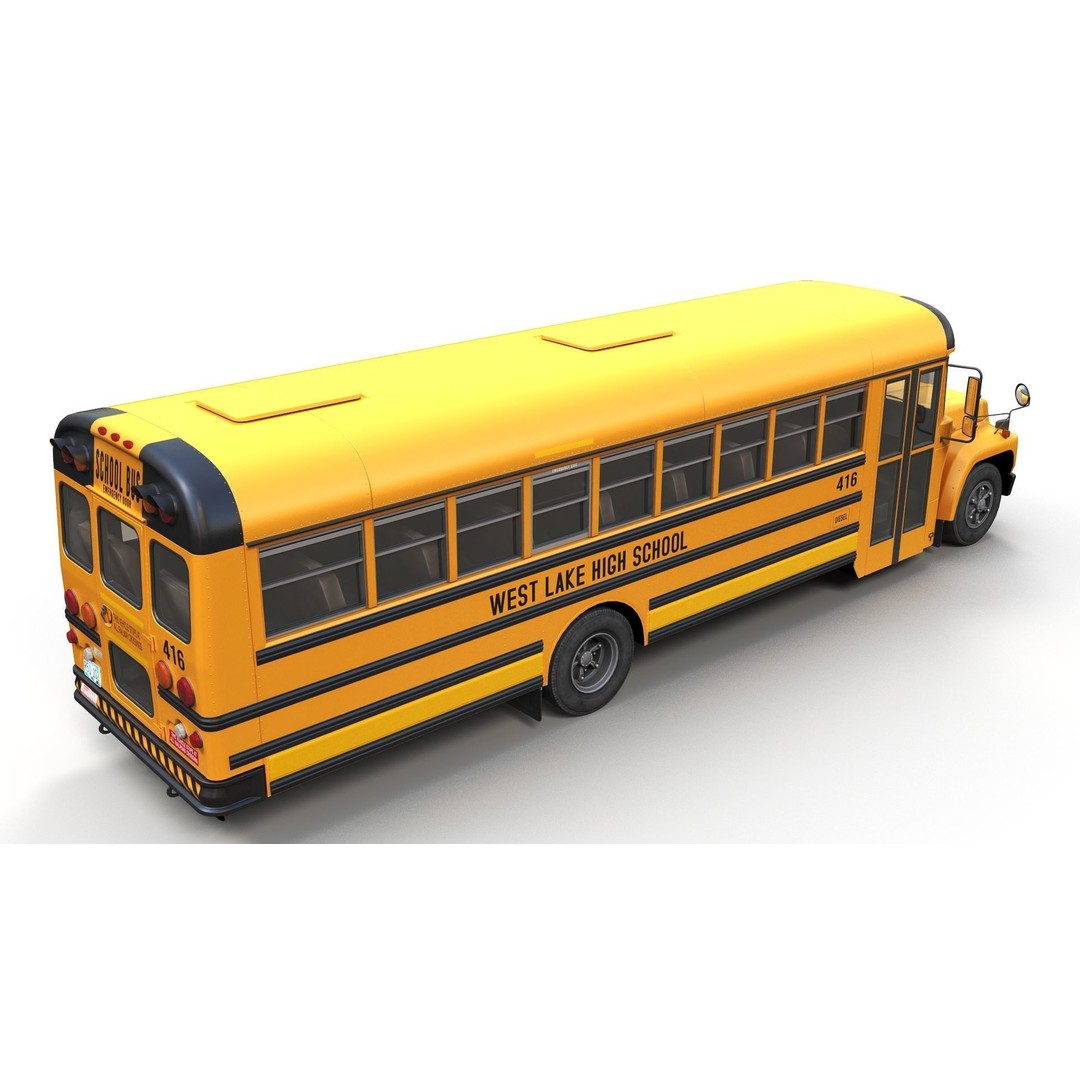 American School Bus 3D Model – Low Poly Game Ready Asset, PBR - View 4