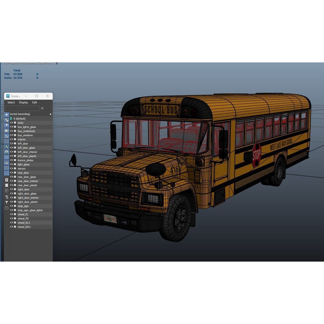 American School Bus 3D Model – Low Poly Game Ready Asset, PBR - View 40