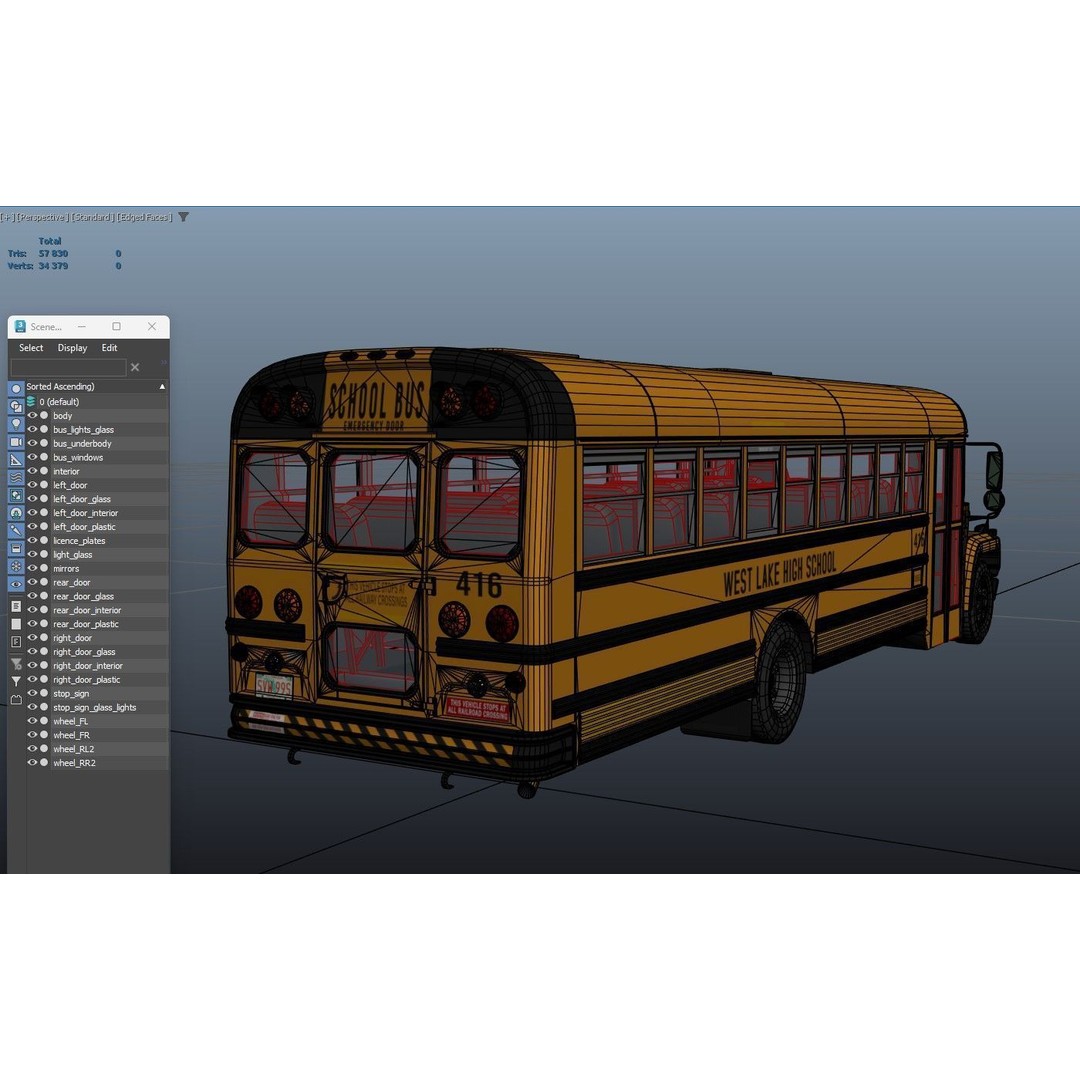 American School Bus 3D Model – Low Poly Game Ready Asset, PBR - View 41