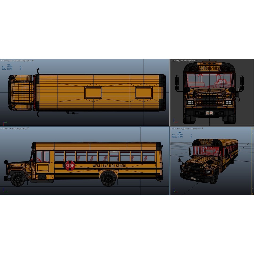 American School Bus 3D Model – Low Poly Game Ready Asset, PBR - View 44