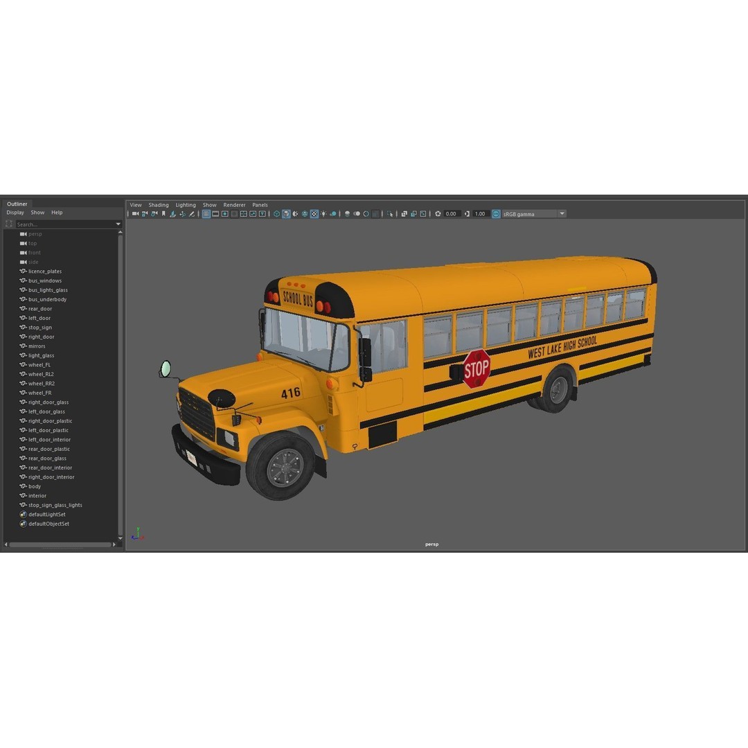 American School Bus 3D Model – Low Poly Game Ready Asset, PBR - View 47