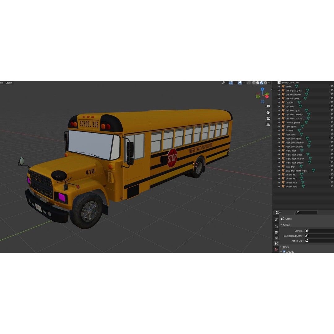 American School Bus 3D Model – Low Poly Game Ready Asset, PBR - View 48