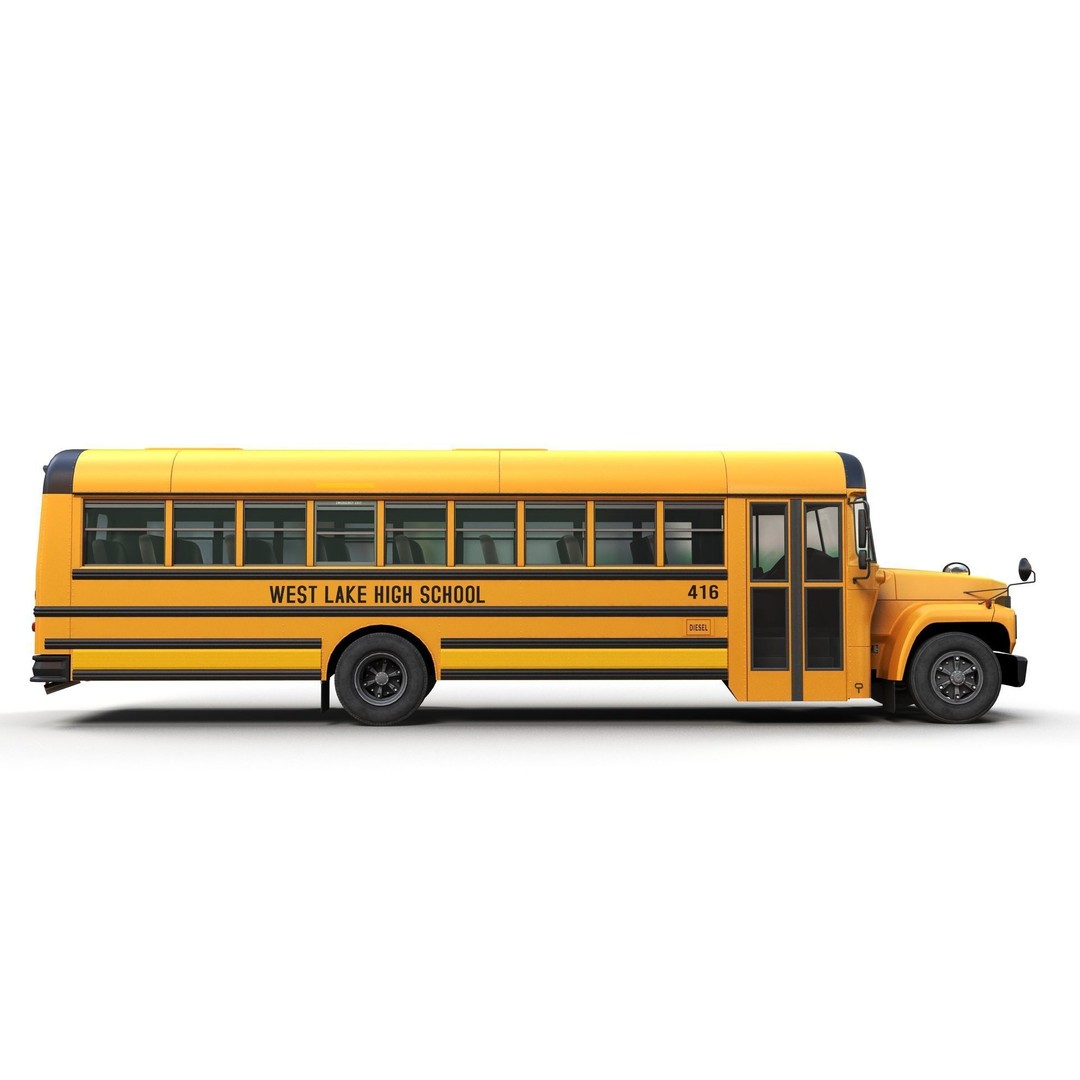 American School Bus 3D Model – Low Poly Game Ready Asset, PBR - View 5
