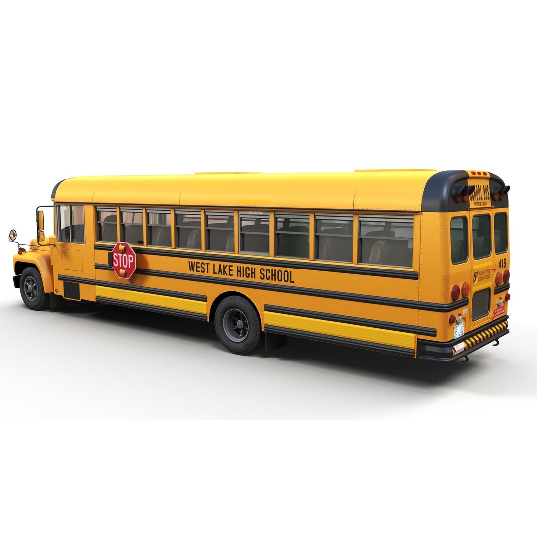 American School Bus 3D Model – Low Poly Game Ready Asset, PBR - View 6