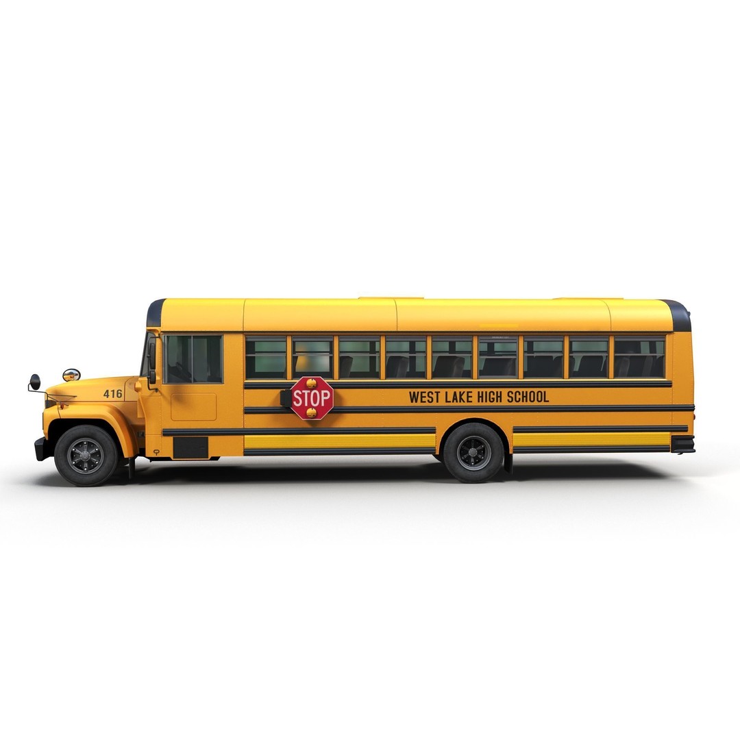 American School Bus 3D Model – Low Poly Game Ready Asset, PBR - View 7