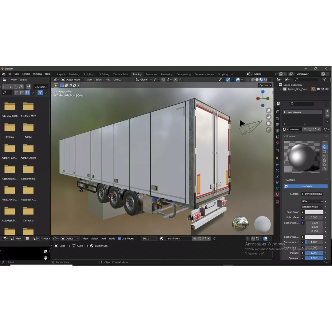 Semi-Trailer 3D Model – Realistic Vehicle with Folding Doors, FBX - View 10