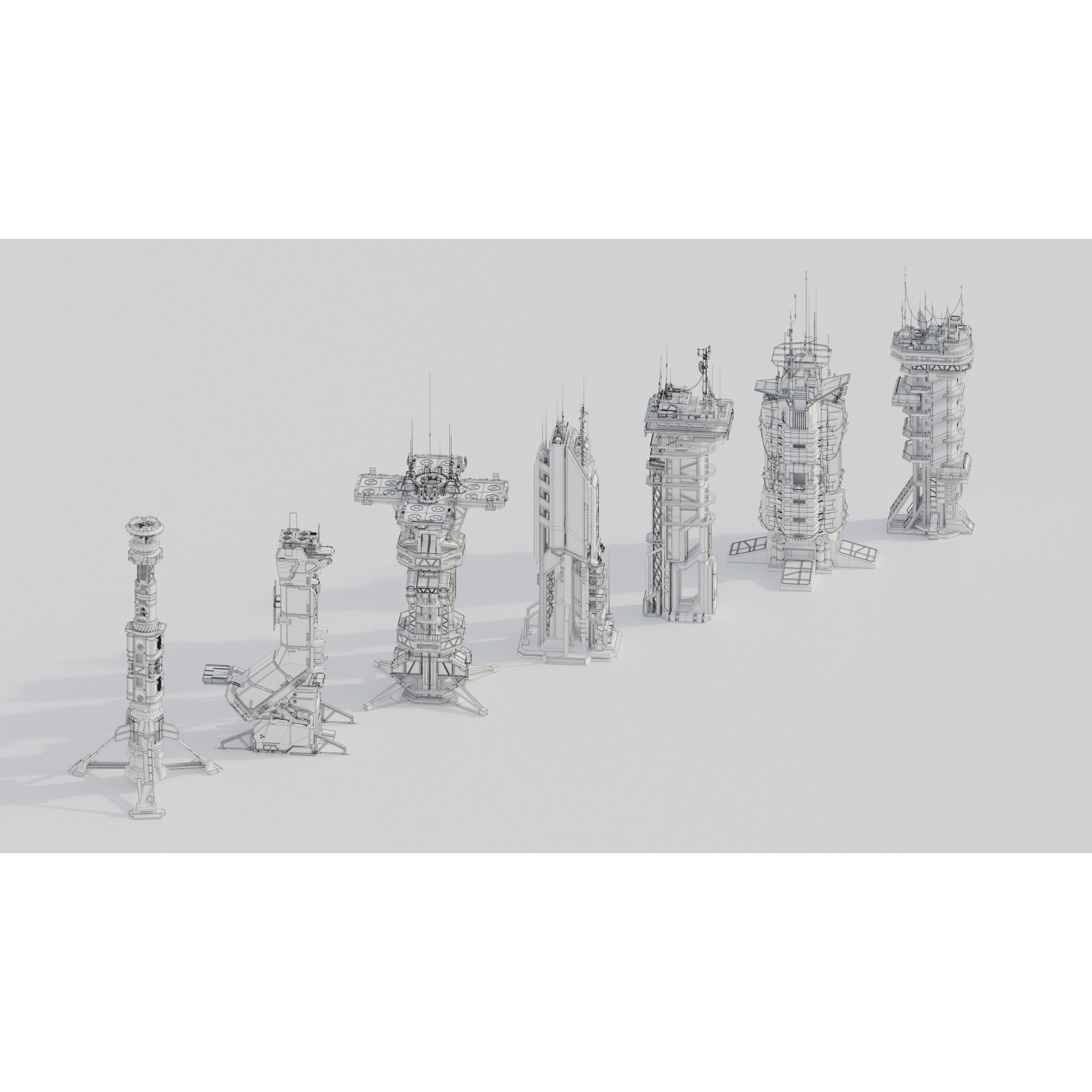 Sci-Fi Futuristic Military Buildings - Low-Poly 3D Model - View 10