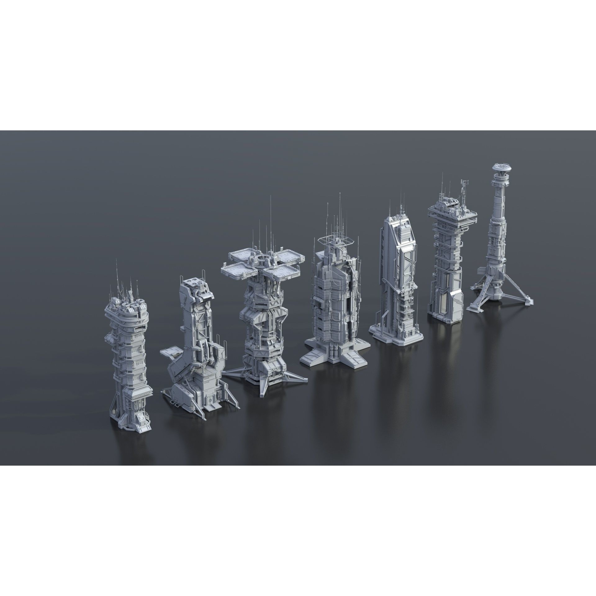 Sci-Fi Futuristic Military Buildings - Low-Poly 3D Model - View 11