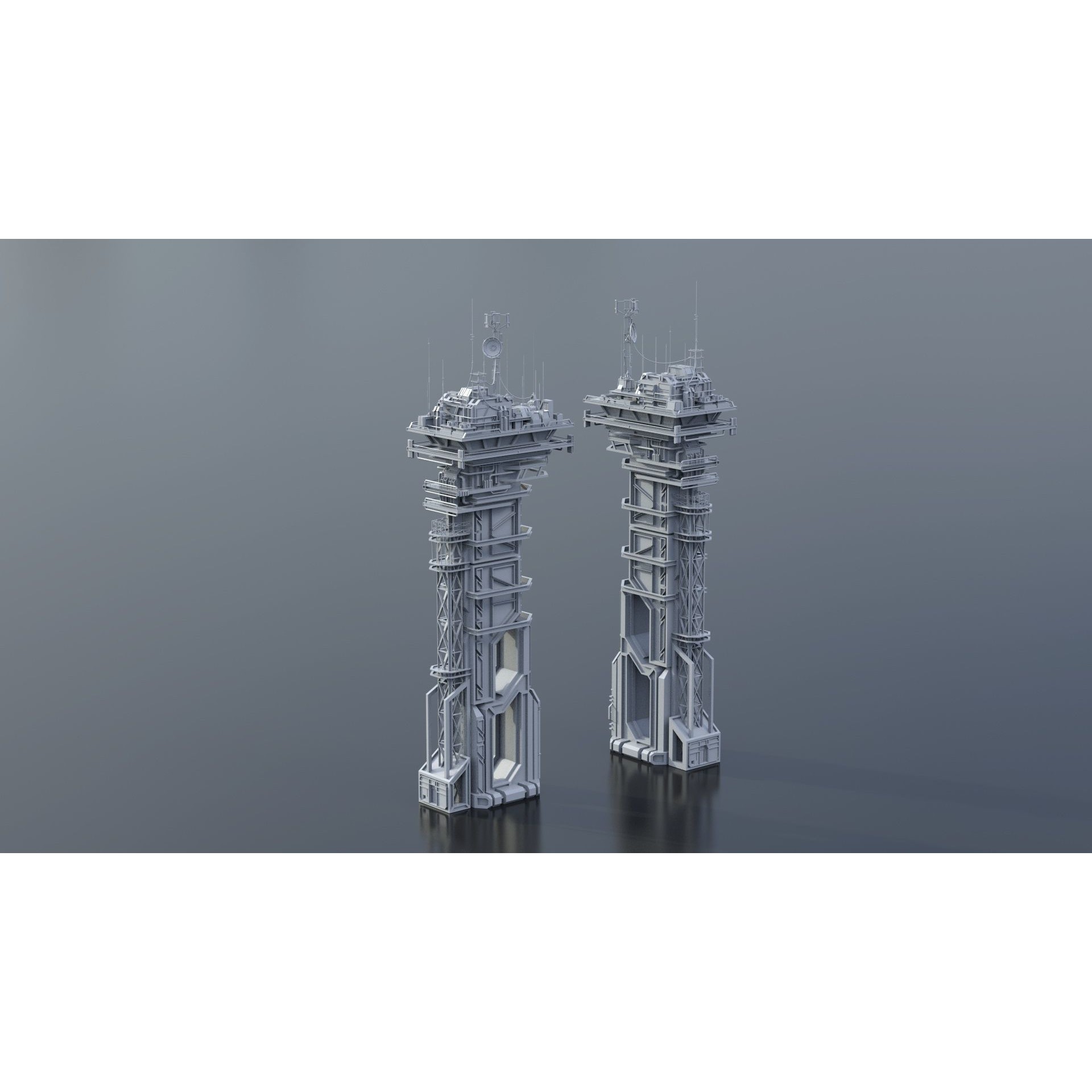 Sci-Fi Futuristic Military Buildings - Low-Poly 3D Model - View 15